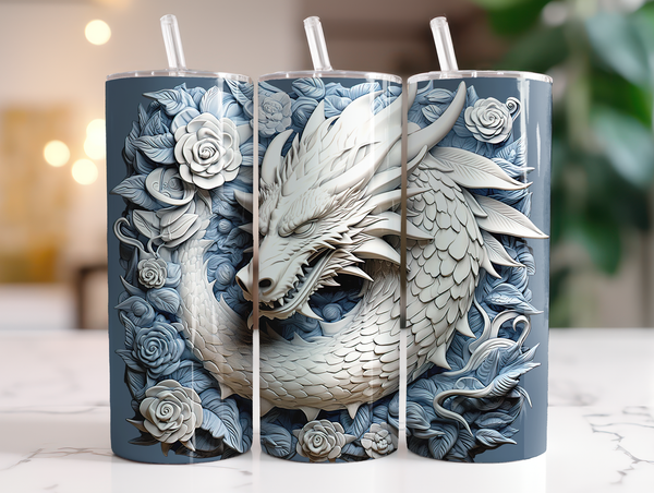 3D Ivory and Blue Dragon